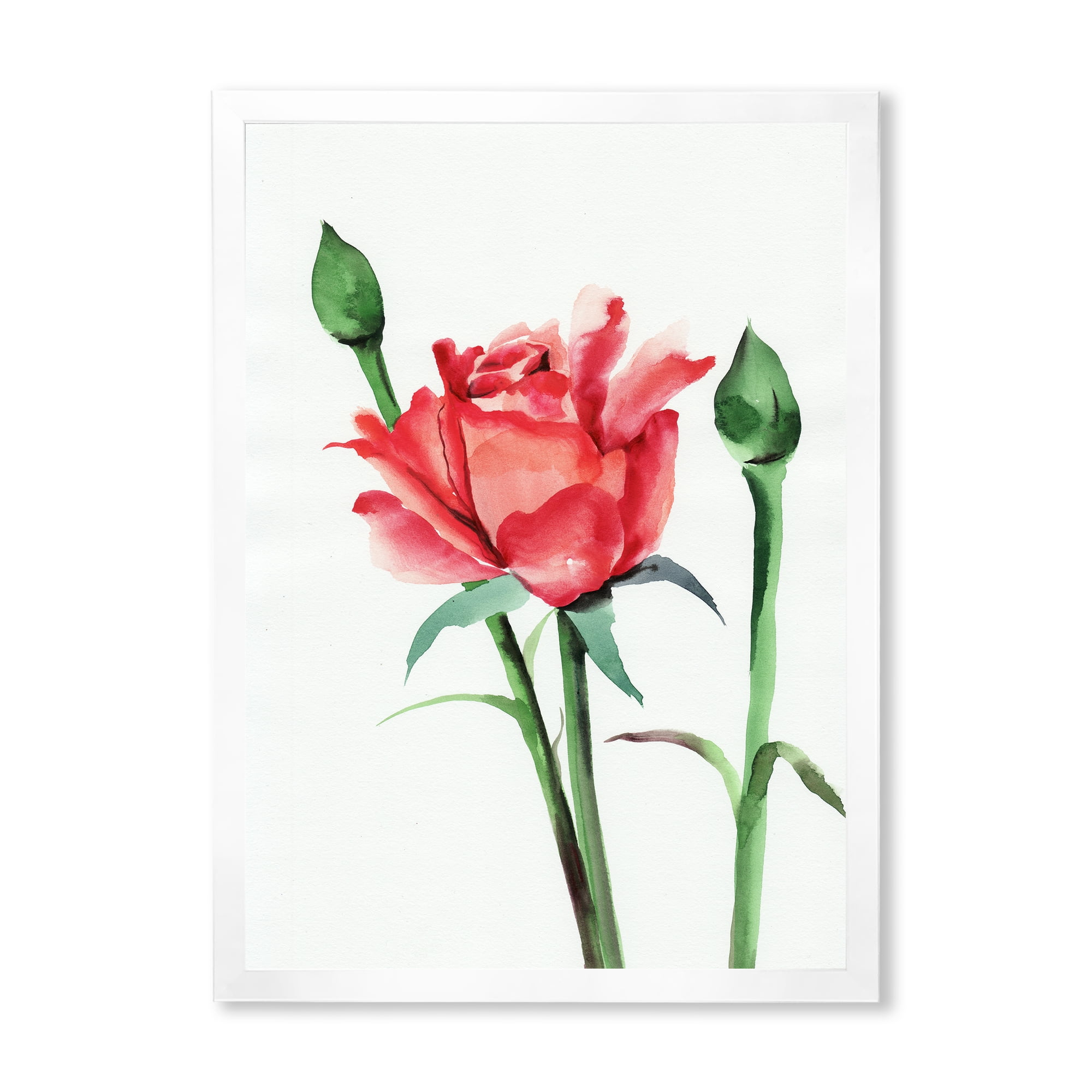 Designart 'Buds With Red Rose' Traditional Framed Art Print