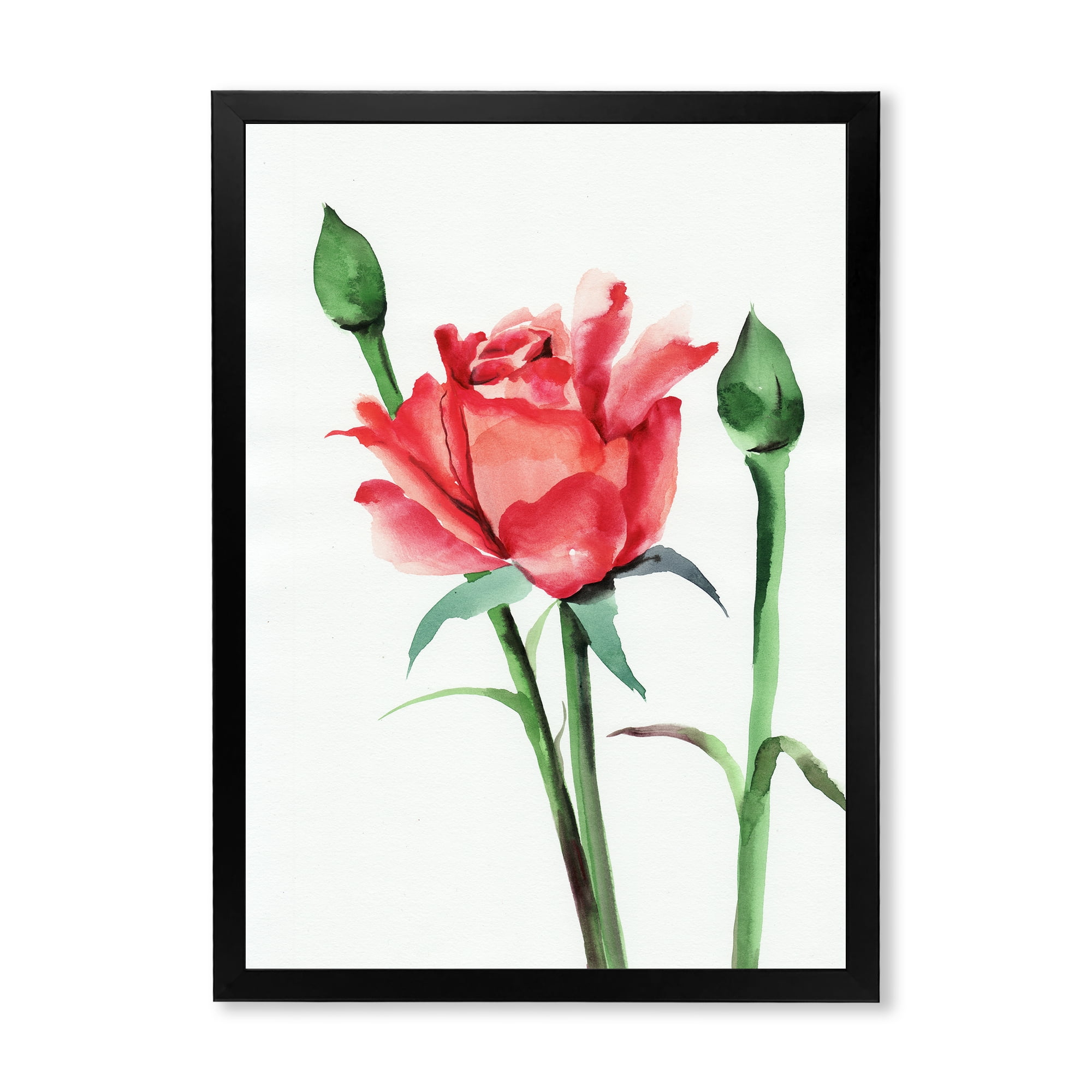 Designart 'Buds With Red Rose' Traditional Framed Art Print