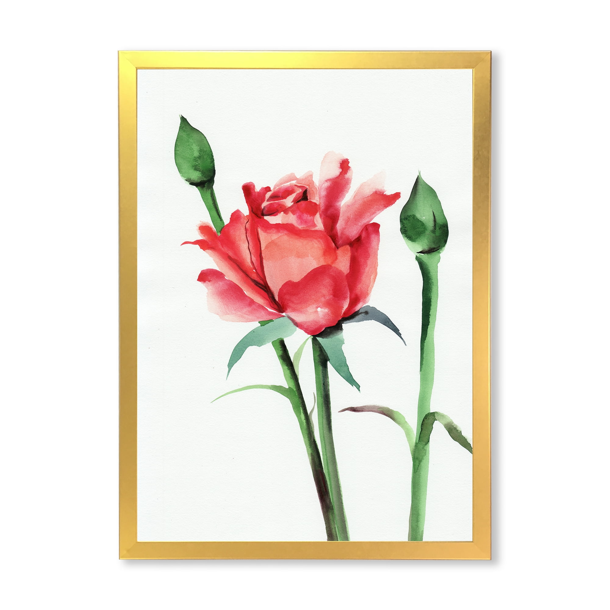 Designart 'Buds With Red Rose' Traditional Framed Art Print