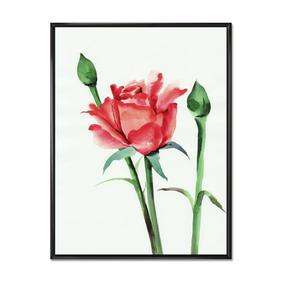 Designart 'Buds With Red Rose' Traditional Framed Canvas Wall Art Print