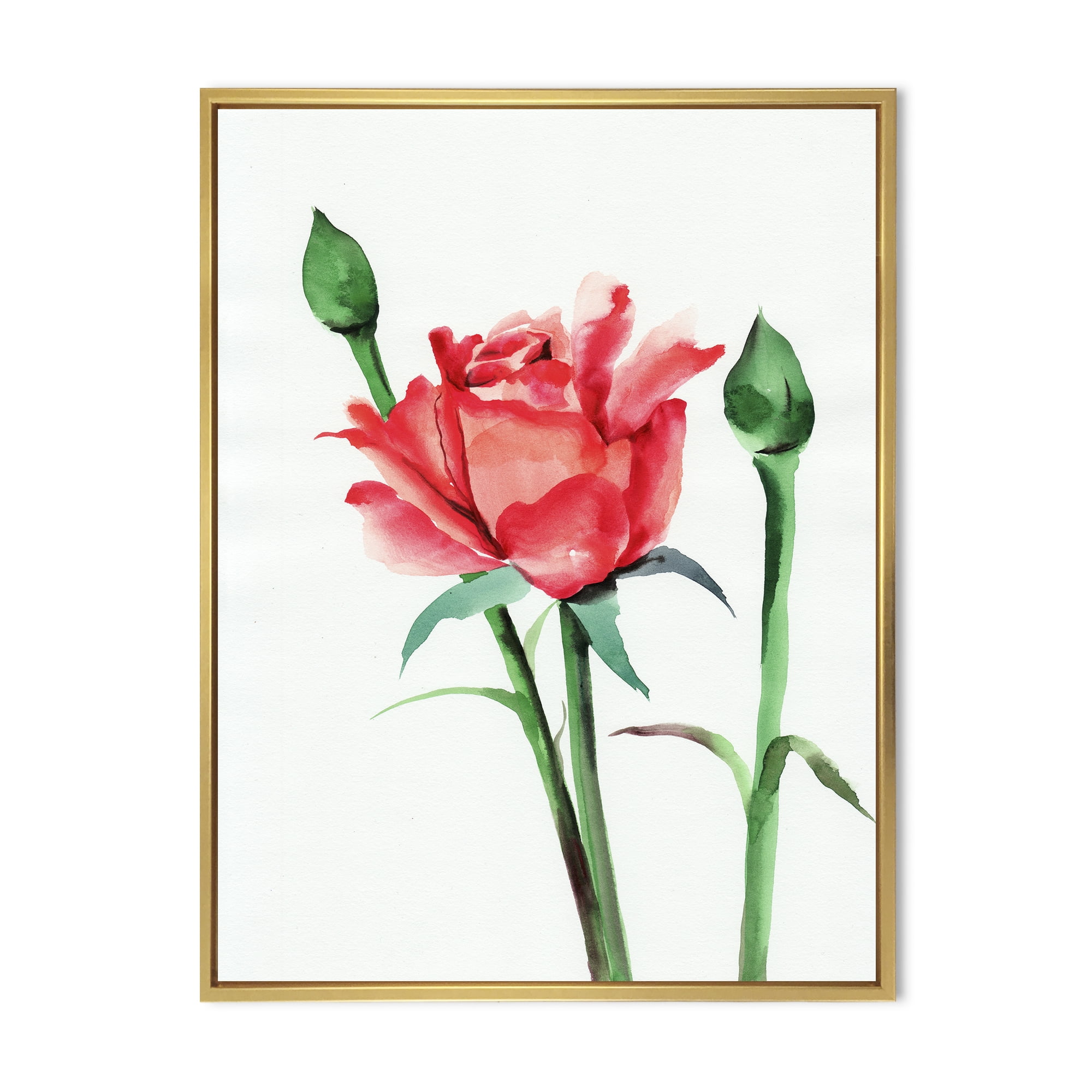 Designart 'Buds With Red Rose' Traditional Framed Canvas Wall Art Print