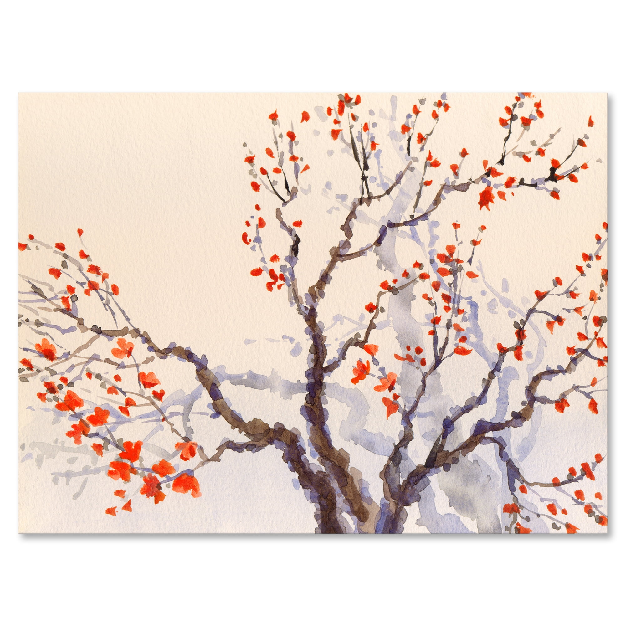 Designart ' Buds and Red Flowers On The Spring Blossoming Tree ' Traditional Canvas Wall Art Print