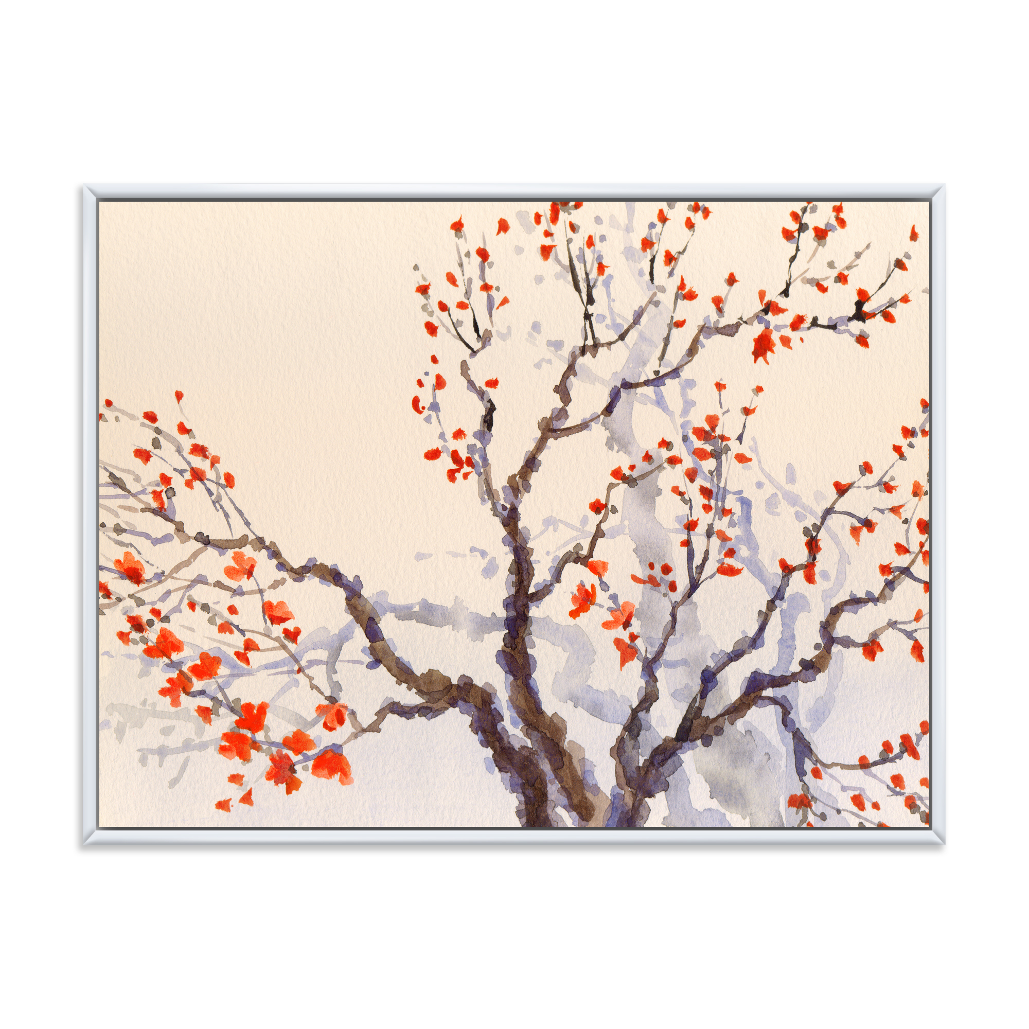 Designart 'Buds and Red Flowers On The Spring Blossoming Tree' Traditional Framed Canvas Wall Art Print