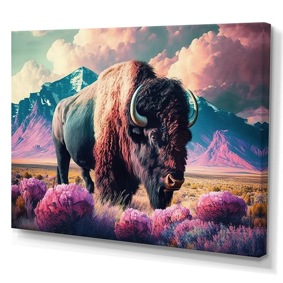 Designart Buffalo With Landscape Canvas Wall Art
