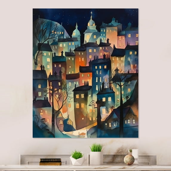 Designart "Building the Cityscape in Blue and Black" City Art Deco Metal Wall Art Prints