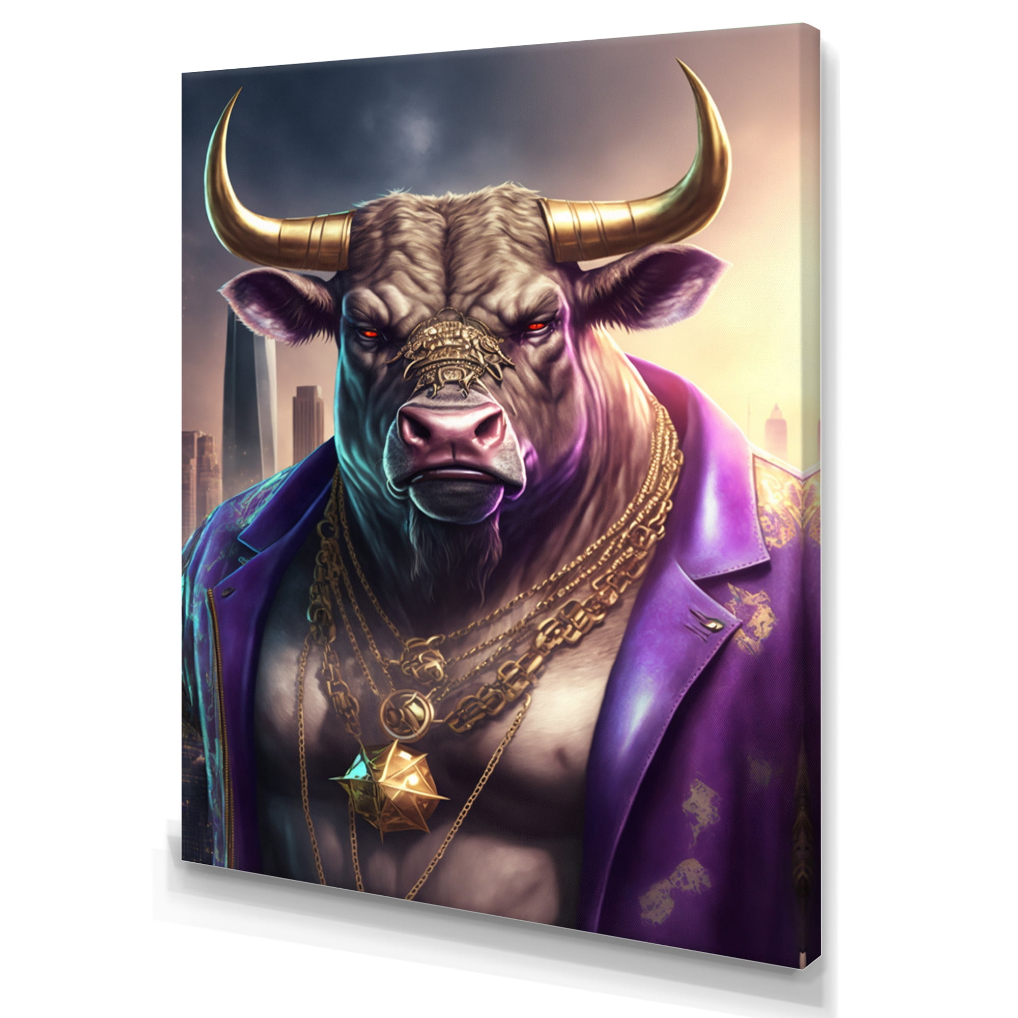 Designart Bull Gangster In NYC I Canvas Wall Art