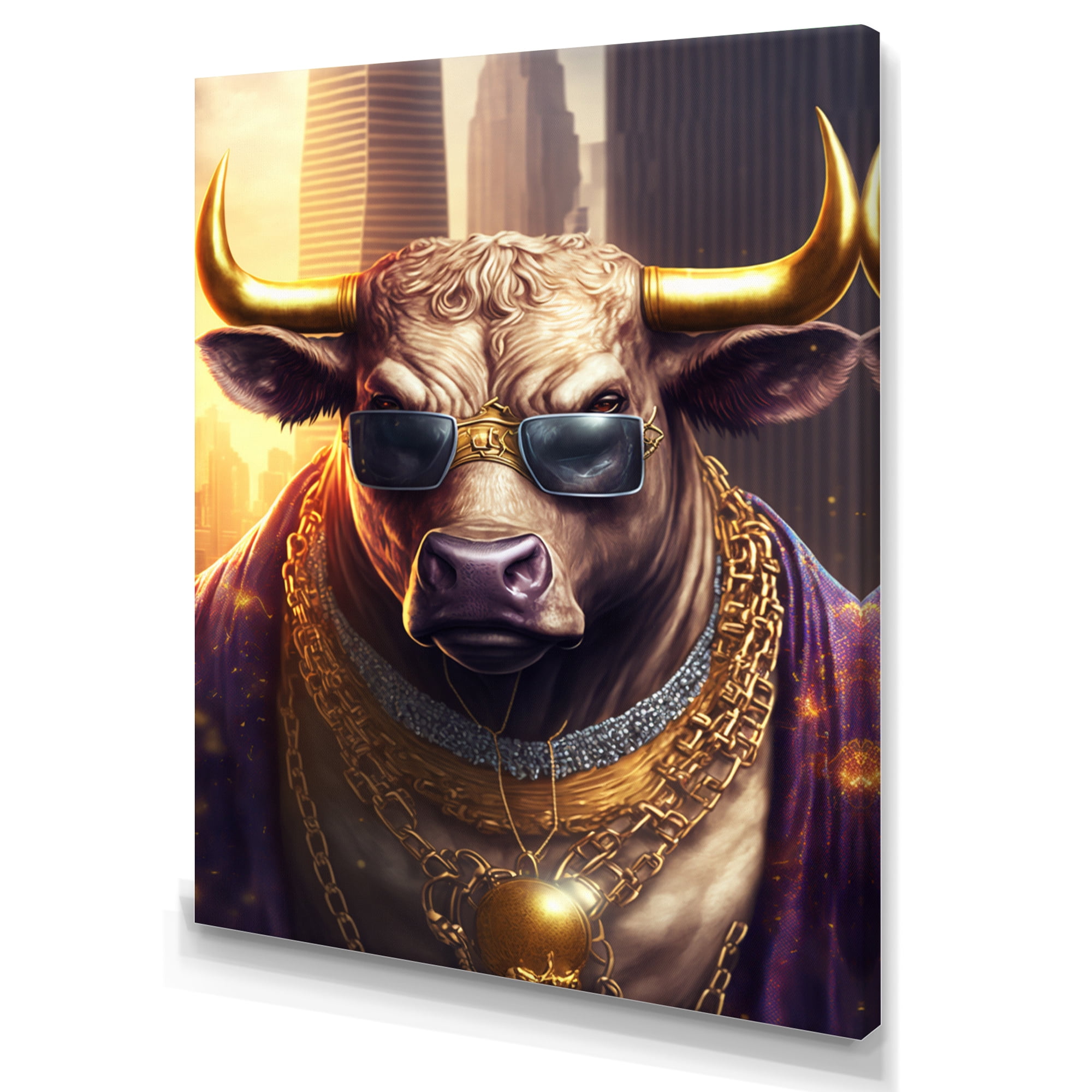 Designart Bull Gangster In NYC II Canvas Wall Art