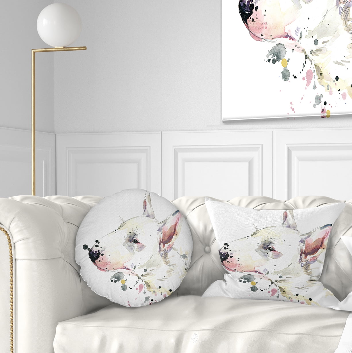 Designart Bull Terrier Dog Watercolor - Animal Throw Pillow - 12x20