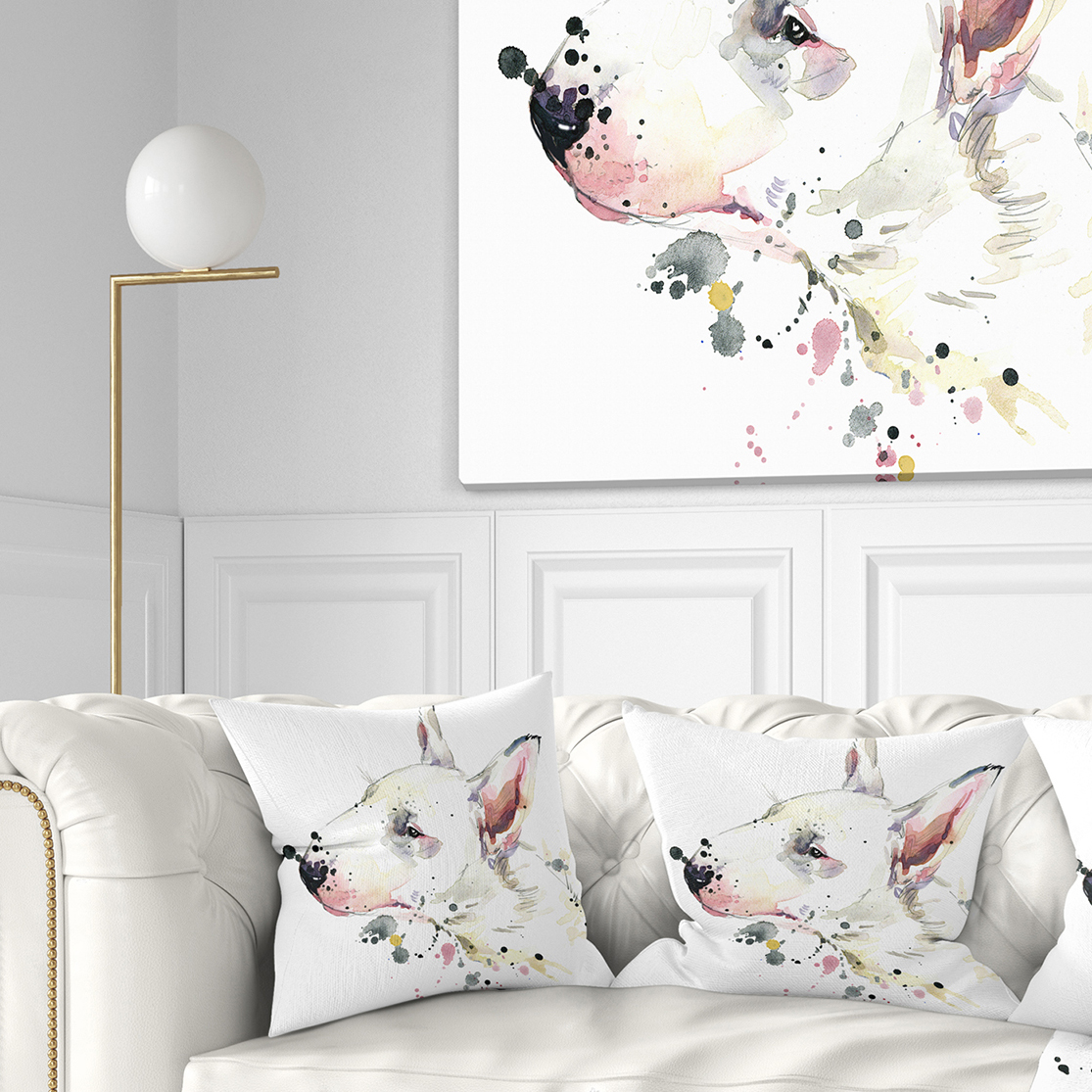 Designart Bull Terrier Dog Watercolor - Animal Throw Pillow - 18x18