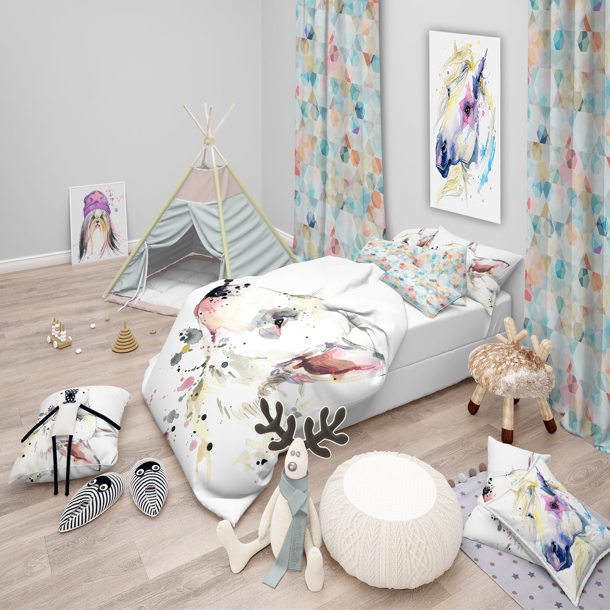 Designart 'Bull Terrier Dog Watercolor' Modern & Contemporary Duvet Cover Set