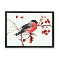 Designart 'Bullfinch Bird Sitting On A Branch' Traditional Framed Art Print