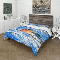 Designart 'Bullfinch in Snow Storm' Animals Duvet Cover Set