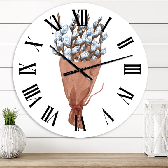 Designart 'Bunch Of Pussy Willow Twigs I' Farmhouse Wall Clock