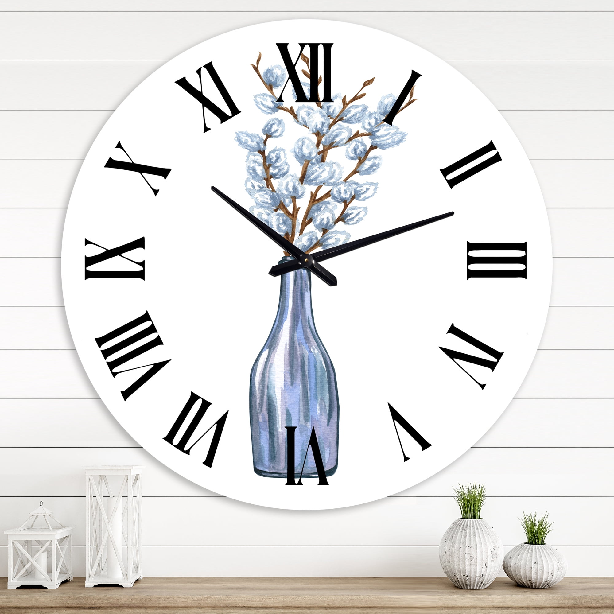 Designart 'Bunch Of Pussy Willow Twigs Ii' Farmhouse Wall Clock