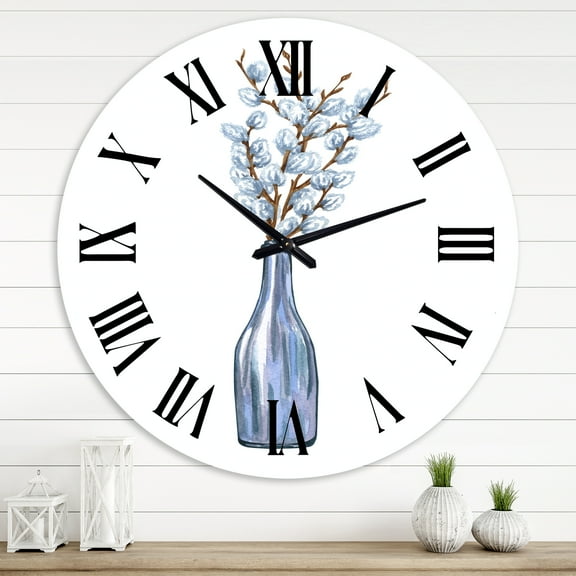 Designart 'Bunch Of Pussy Willow Twigs Ii' Farmhouse Wall Clock