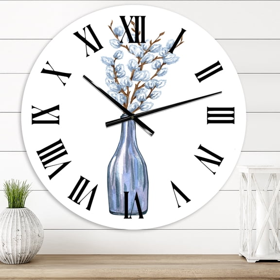 Designart 'Bunch Of Pussy Willow Twigs Ii' Farmhouse Wall Clock
