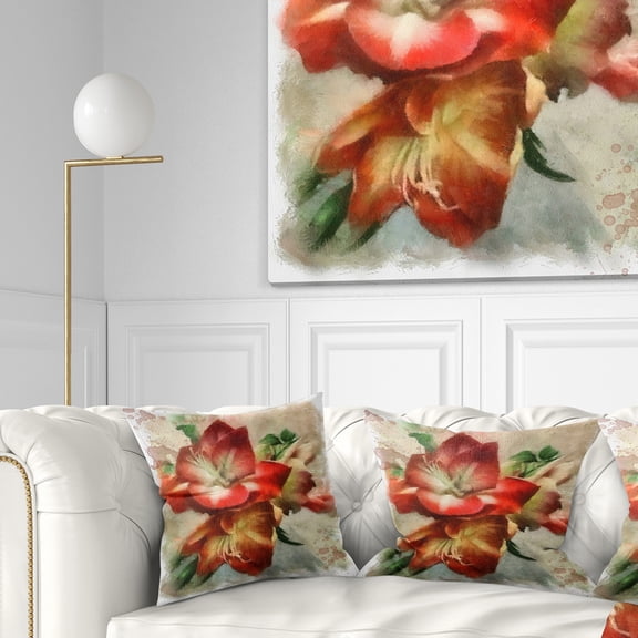Designart Bunch of Amaryllis Flowers Drawing - Floral Throw Pillow - 18x18
