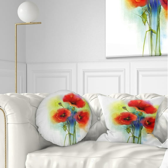 Designart Bunch of Bright Red Poppy Flowers - Flower Throw Pillow - 12x20