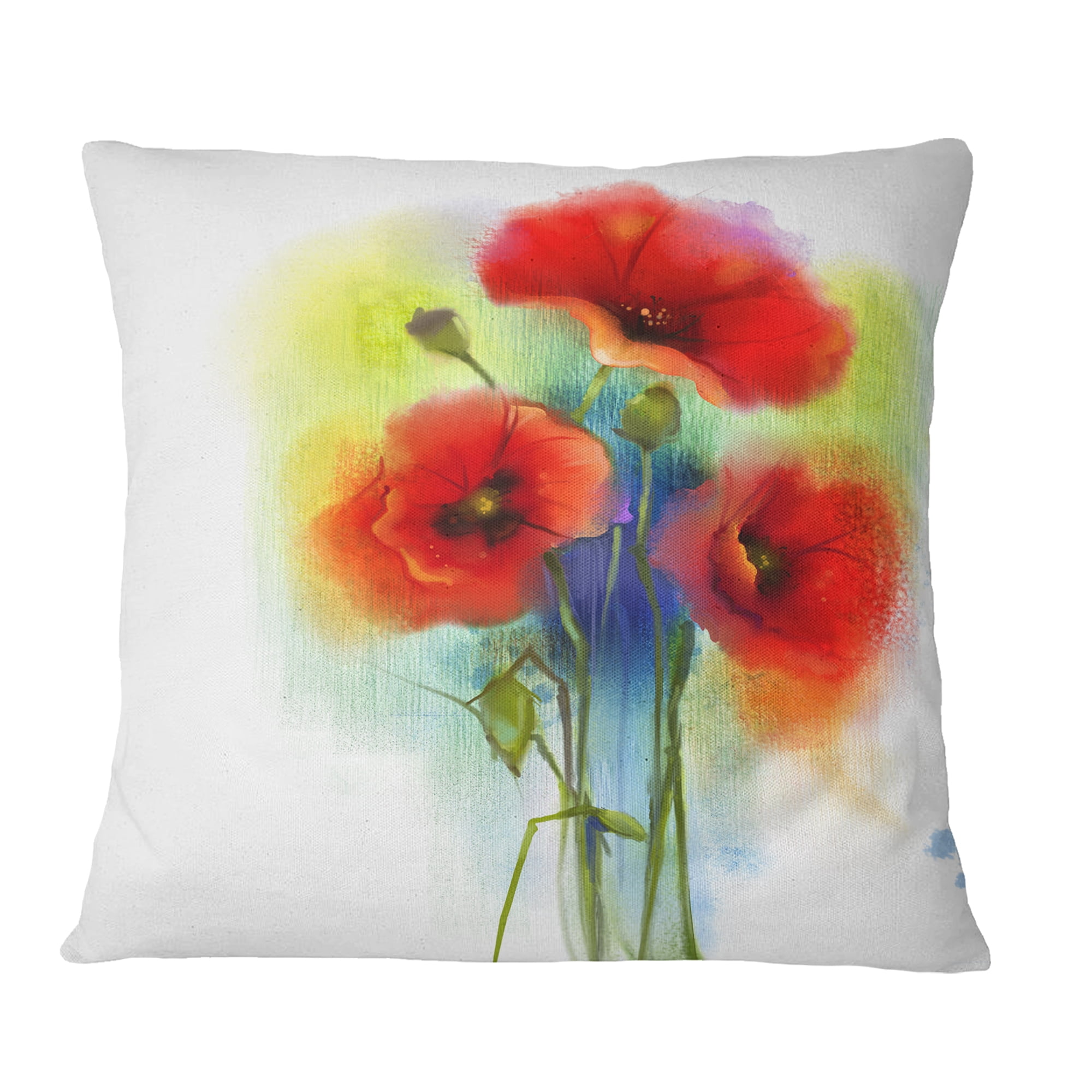 Designart Bunch of Bright Red Poppy Flowers - Flower Throw Pillow - 16x16