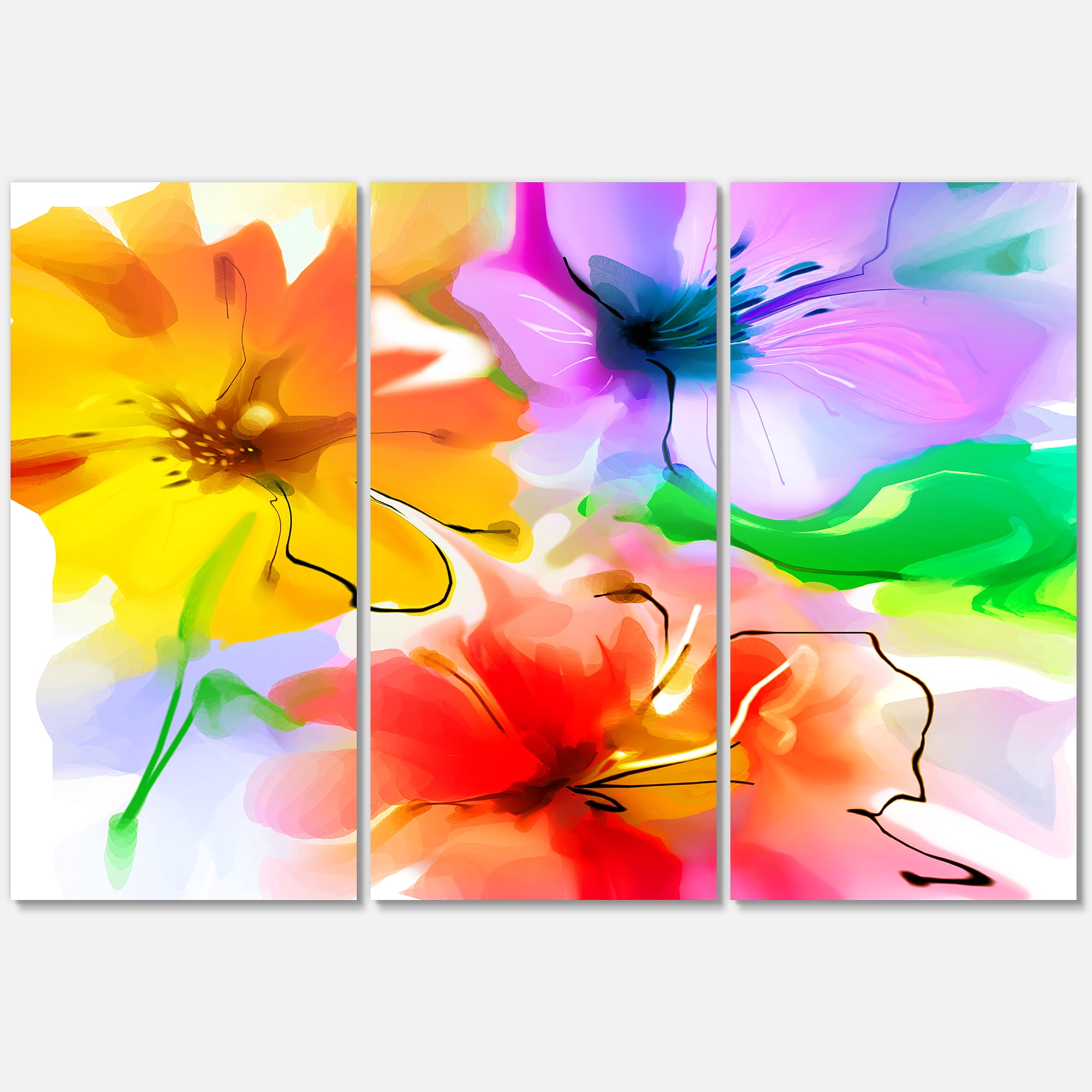 Designart 'Bunch of Colorful Flowers Sketch ' Extra Large Floral Wall Art