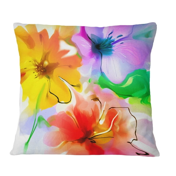 Designart Bunch of Colorful Flowers Sketch - Floral Throw Pillow - 16x16