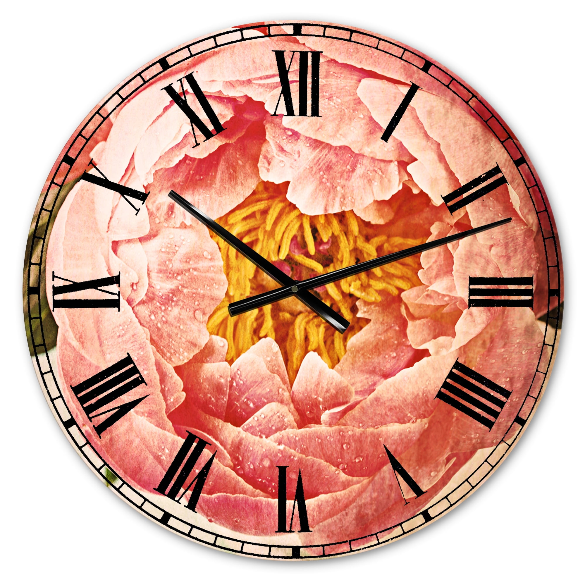 Designart 'Bunch of Light Pink Peony Flowers' Traditional wall clock