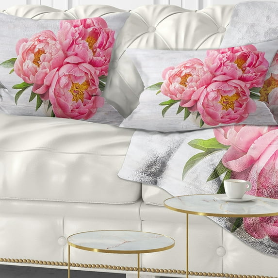 Designart Bunch of Peony Flowers In Vase - Floral Throw Pillow - 12x20