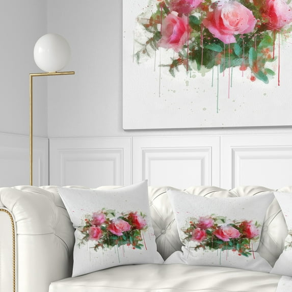 Designart Bunch of Pink Roses Watercolor - Flower Throw Pillow - 16x16