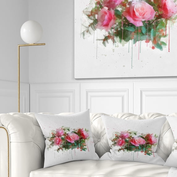 Designart Bunch of Pink Roses Watercolor - Flower Throw Pillow - 18x18