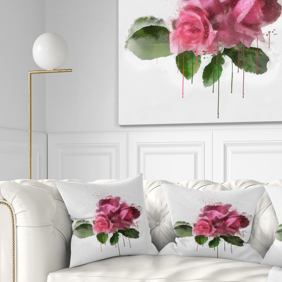 Designart Bunch of Pink Roses with Leaves - Floral Throw Pillow - 18x18