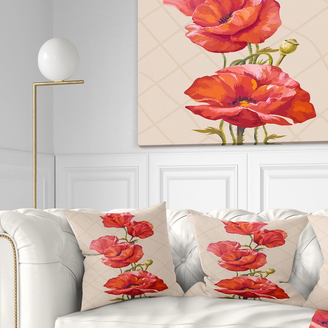 Designart Bunch of Poppies Vector Art - Floral Throw Pillow - 18x18