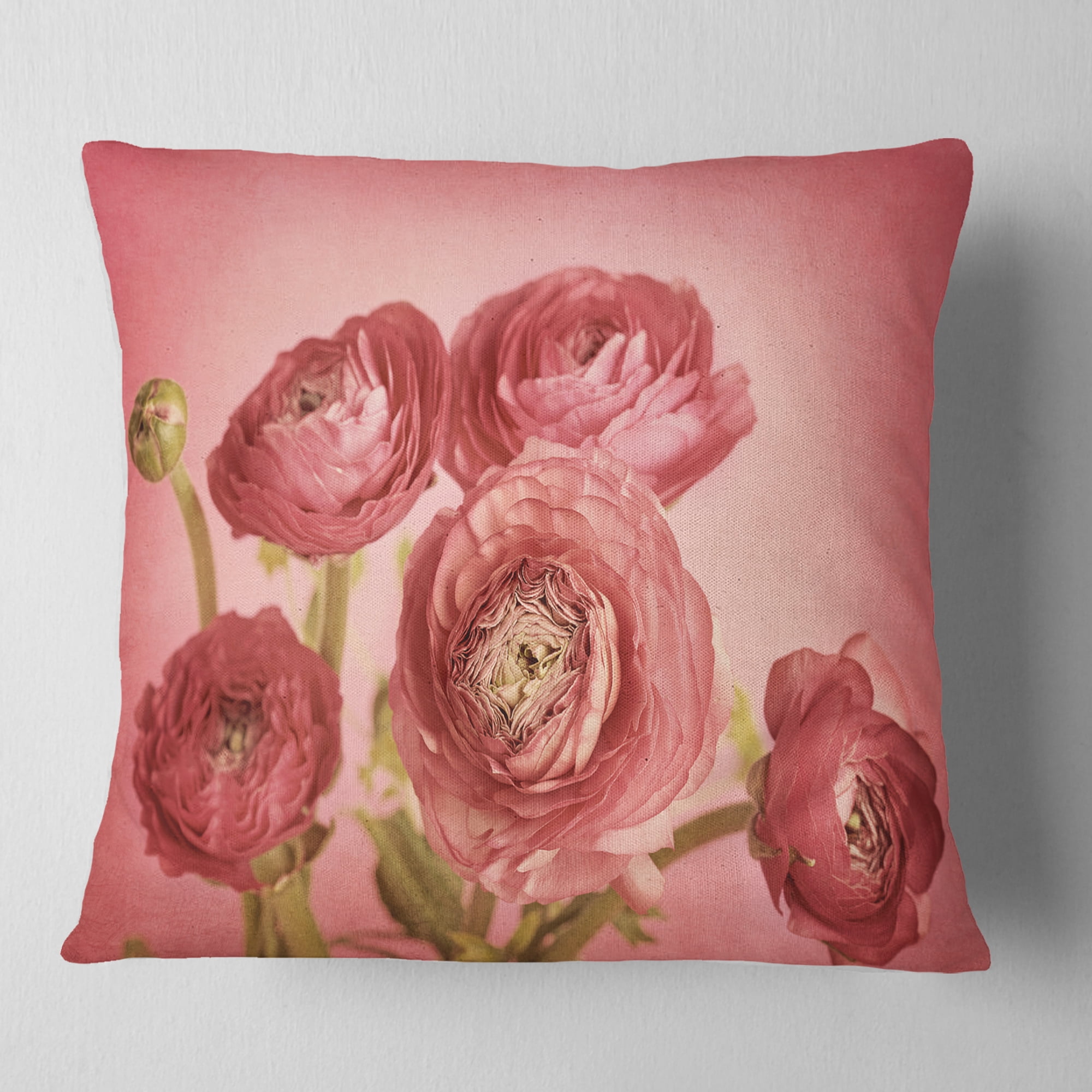 Designart Bunch of Ranunculus Flowers on Pink - Floral Throw Pillow - 18x18