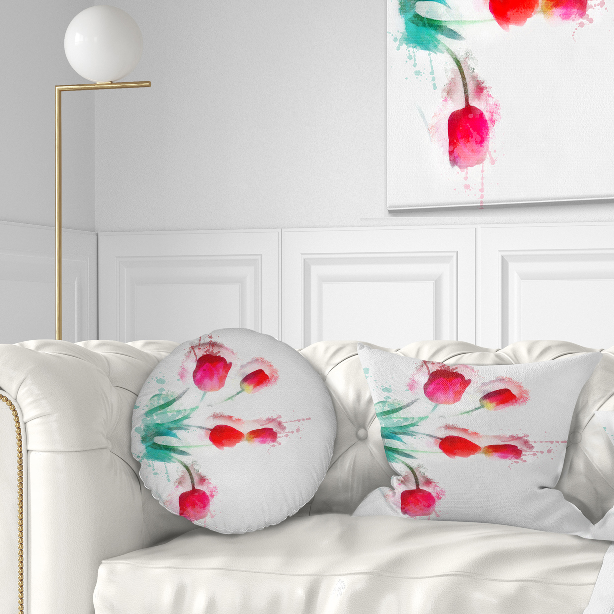 Designart Bunch of Red Tulips Watercolor - Floral Throw Pillow - 12x20