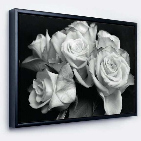 Designart ' Bunch of Roses Black and White ' Floral Art Framed Canvas Print