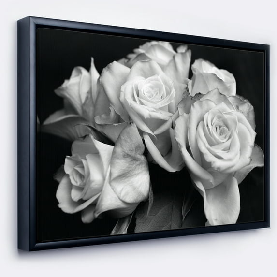 Designart ' Bunch of Roses Black and White ' Floral Art Framed Canvas Print