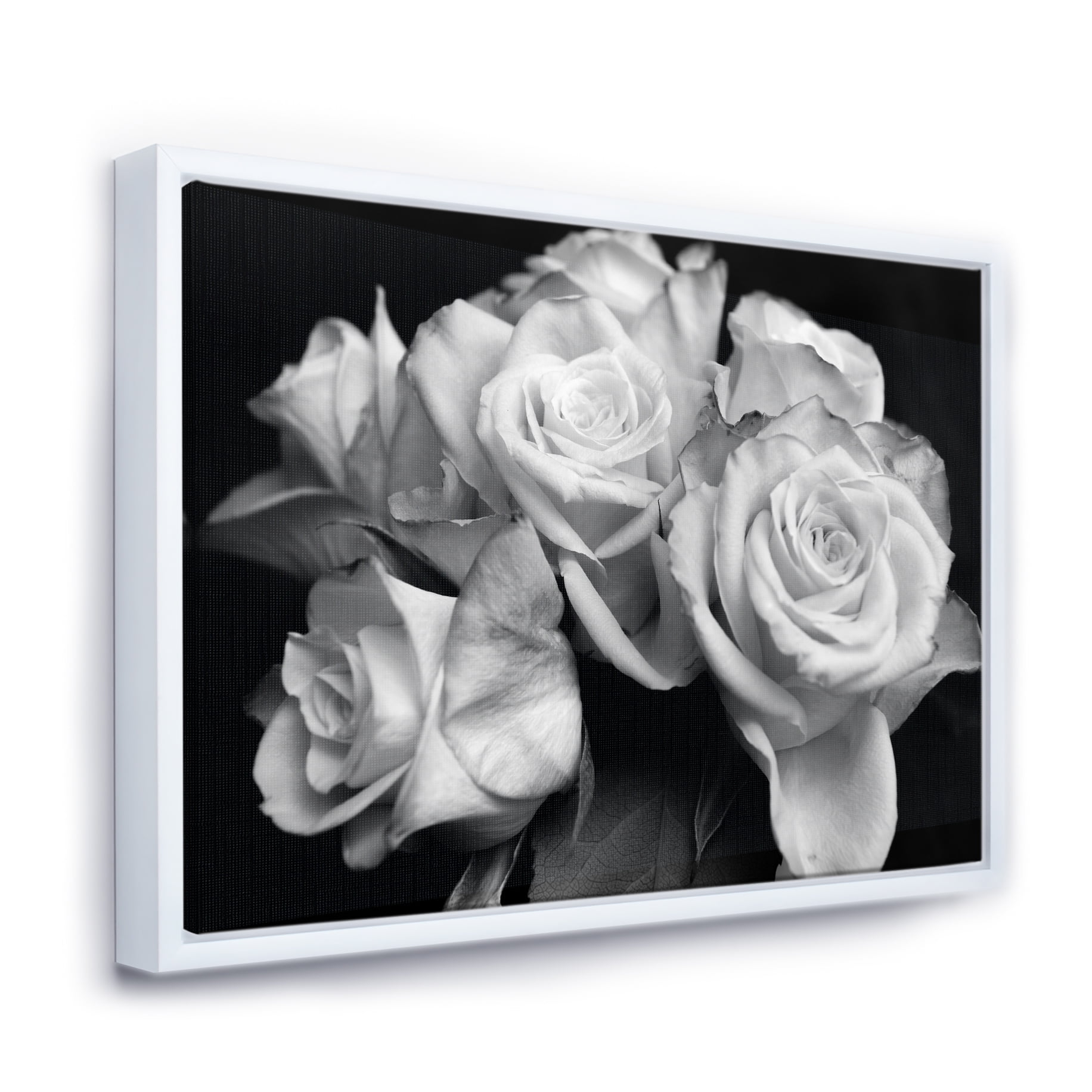 Designart ' Bunch of Roses Black and White ' Floral Art Framed Canvas Print