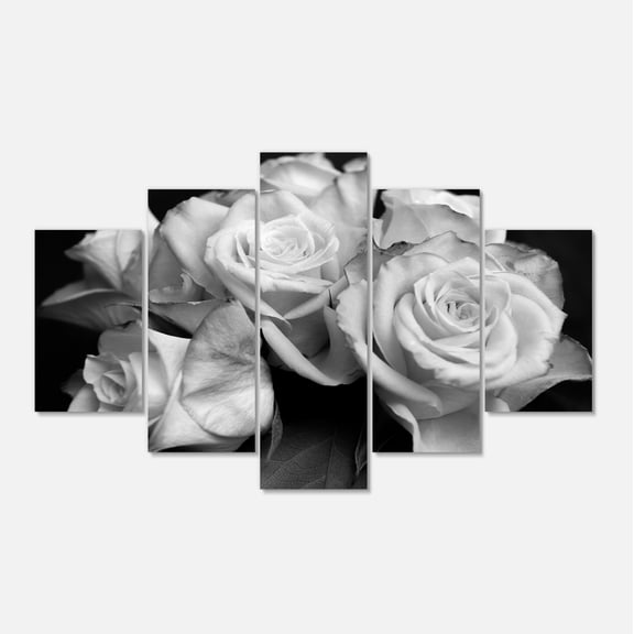 Designart 'Bunch of Roses Black and White ' Large Floral Art Canvas Print