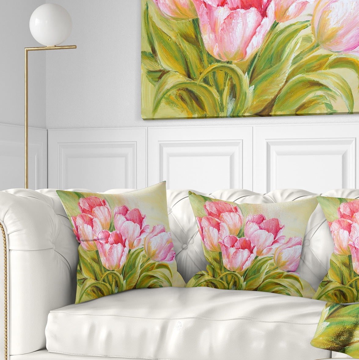 Designart Bunch of Tulips Oil Painting - Floral Throw Pillow - 16x16
