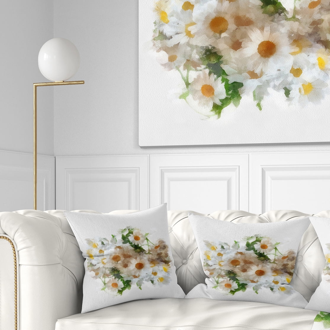 Designart Bunch of White Chamomiles Watercolor - Flower Throw Pillow - 16x16