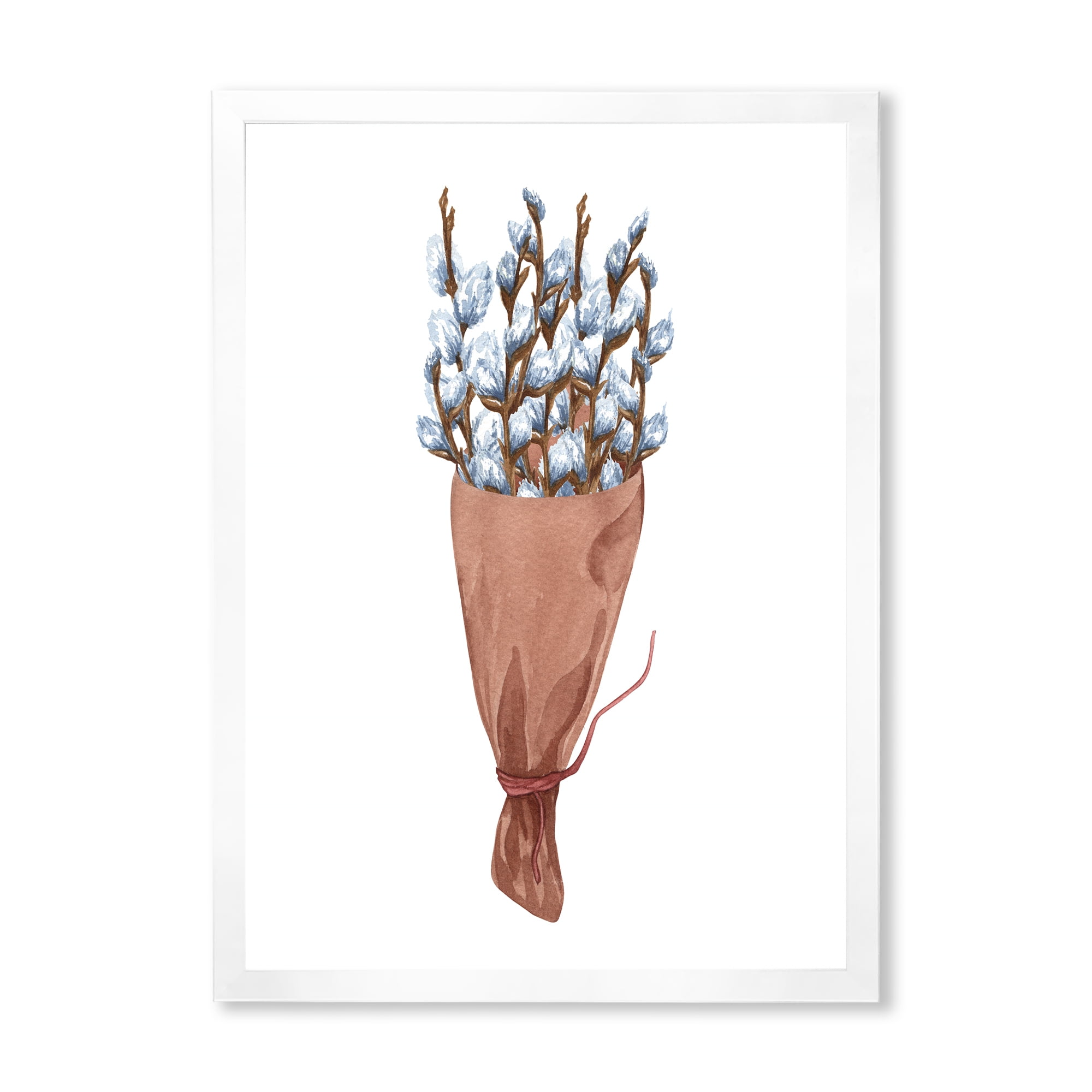 Designart 'Bunch of White Pussy Willow Twigs I' Farmhouse Framed Art Print
