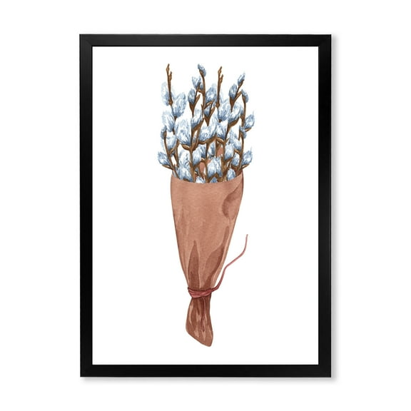 Designart 'Bunch of White Pussy Willow Twigs I' Farmhouse Framed Art Print