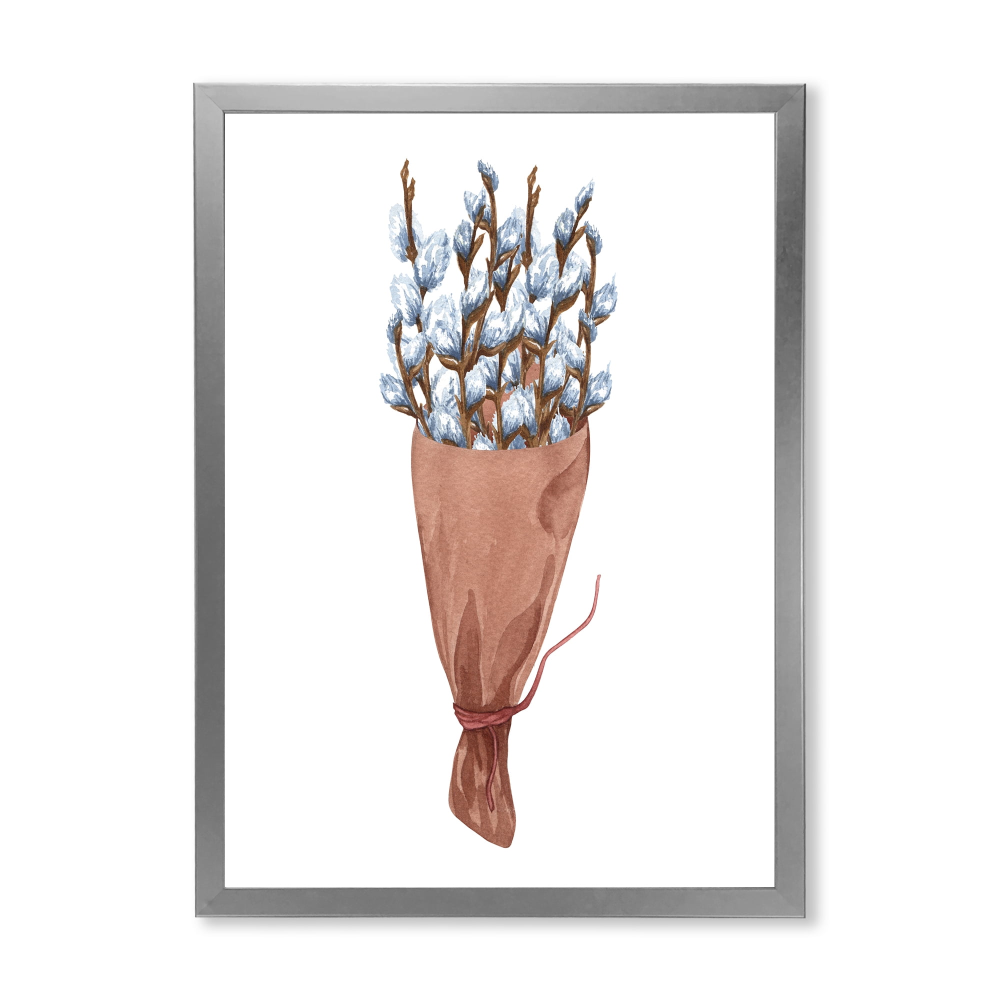 Designart 'Bunch of White Pussy Willow Twigs I' Farmhouse Framed Art Print