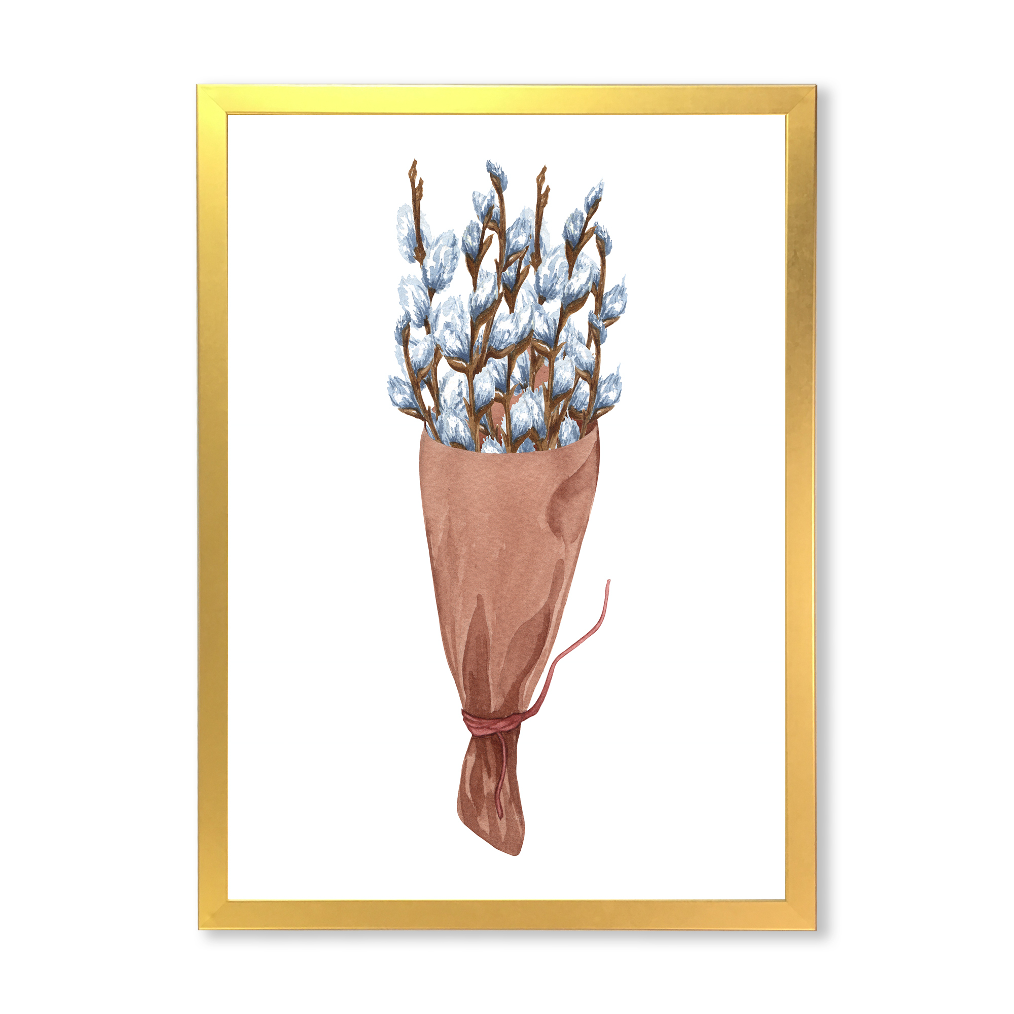 Designart 'Bunch of White Pussy Willow Twigs I' Farmhouse Framed Art Print