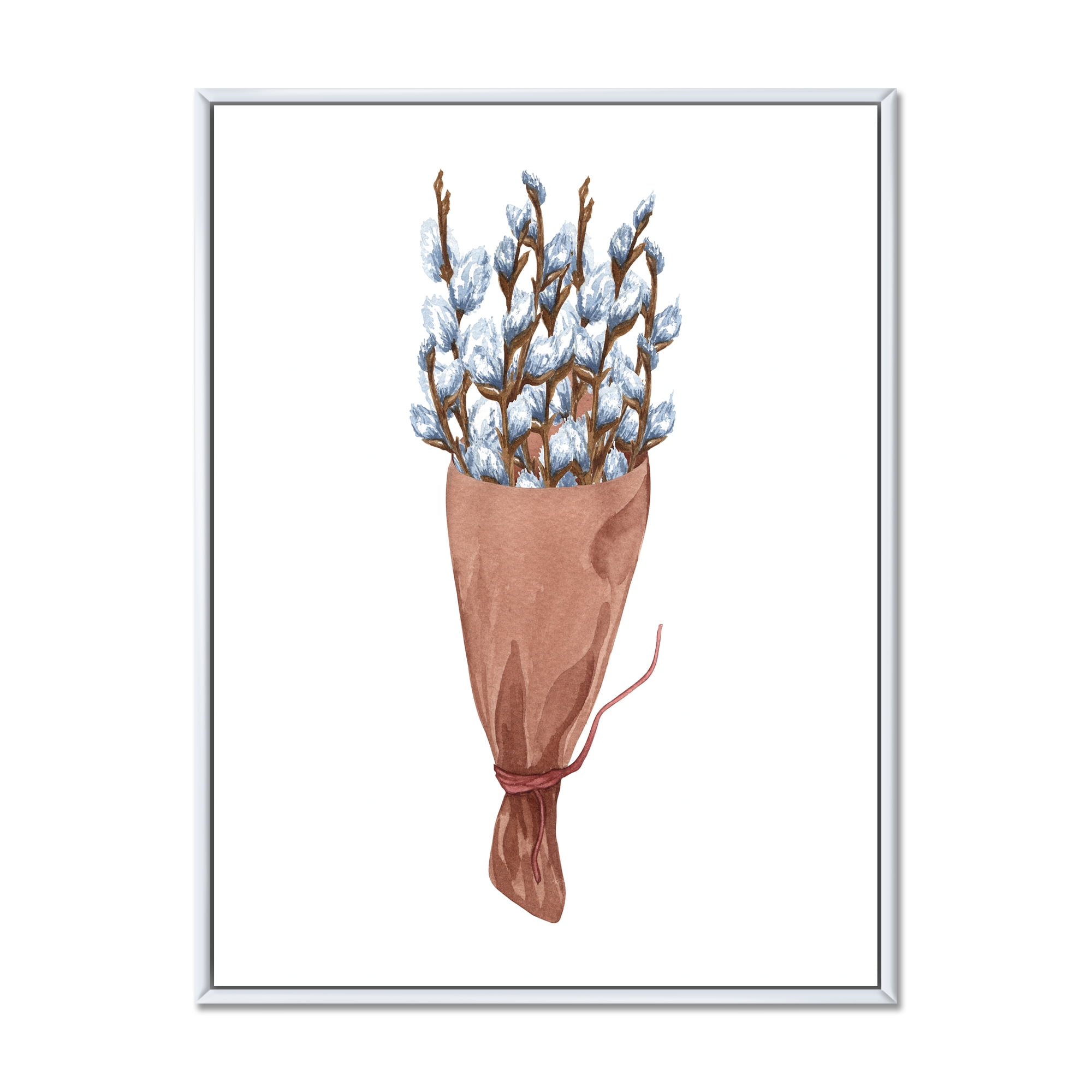 Designart 'Bunch of White Pussy Willow Twigs I' Farmhouse Framed Canvas Wall Art Print