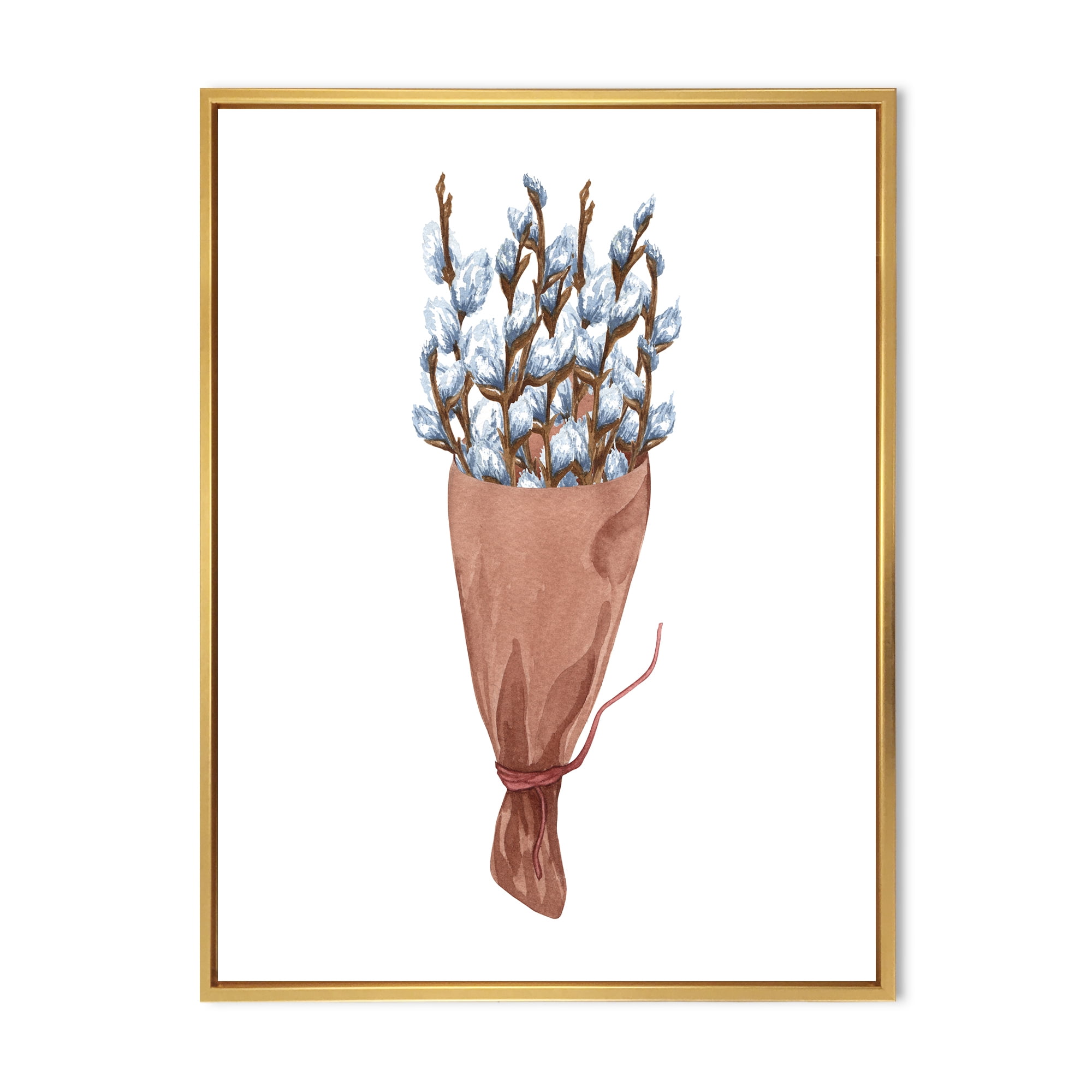 Designart 'Bunch of White Pussy Willow Twigs I' Farmhouse Framed Canvas Wall Art Print