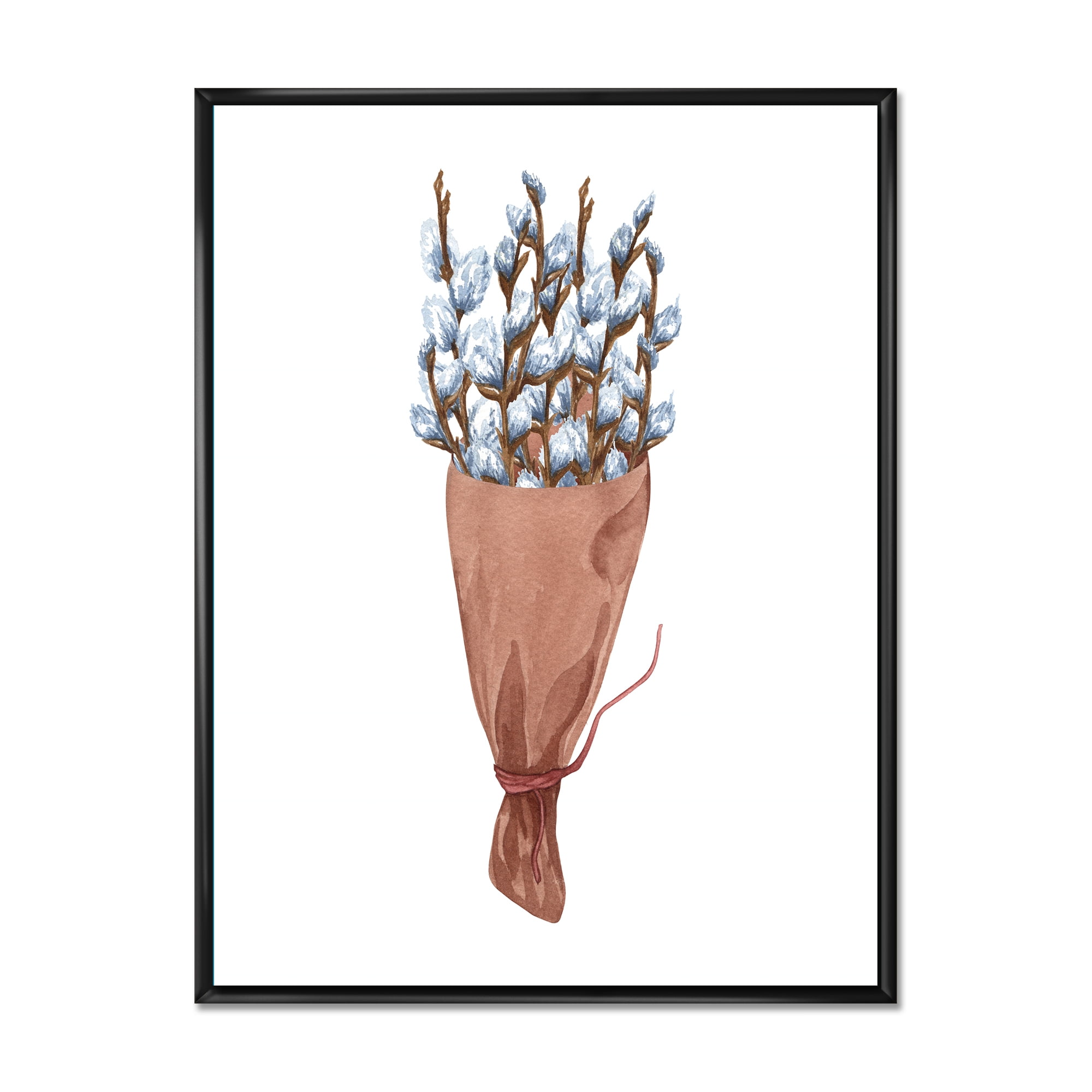 Designart 'Bunch of White Pussy Willow Twigs I' Farmhouse Framed Canvas Wall Art Print