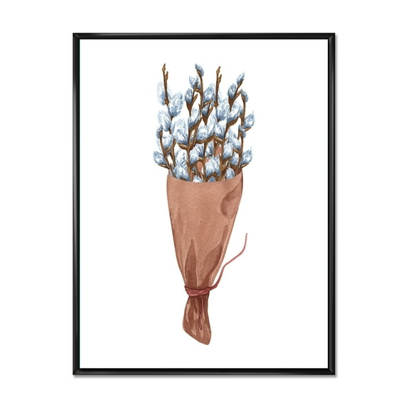 Designart 'Bunch of White Pussy Willow Twigs I' Farmhouse Framed Canvas Wall Art Print