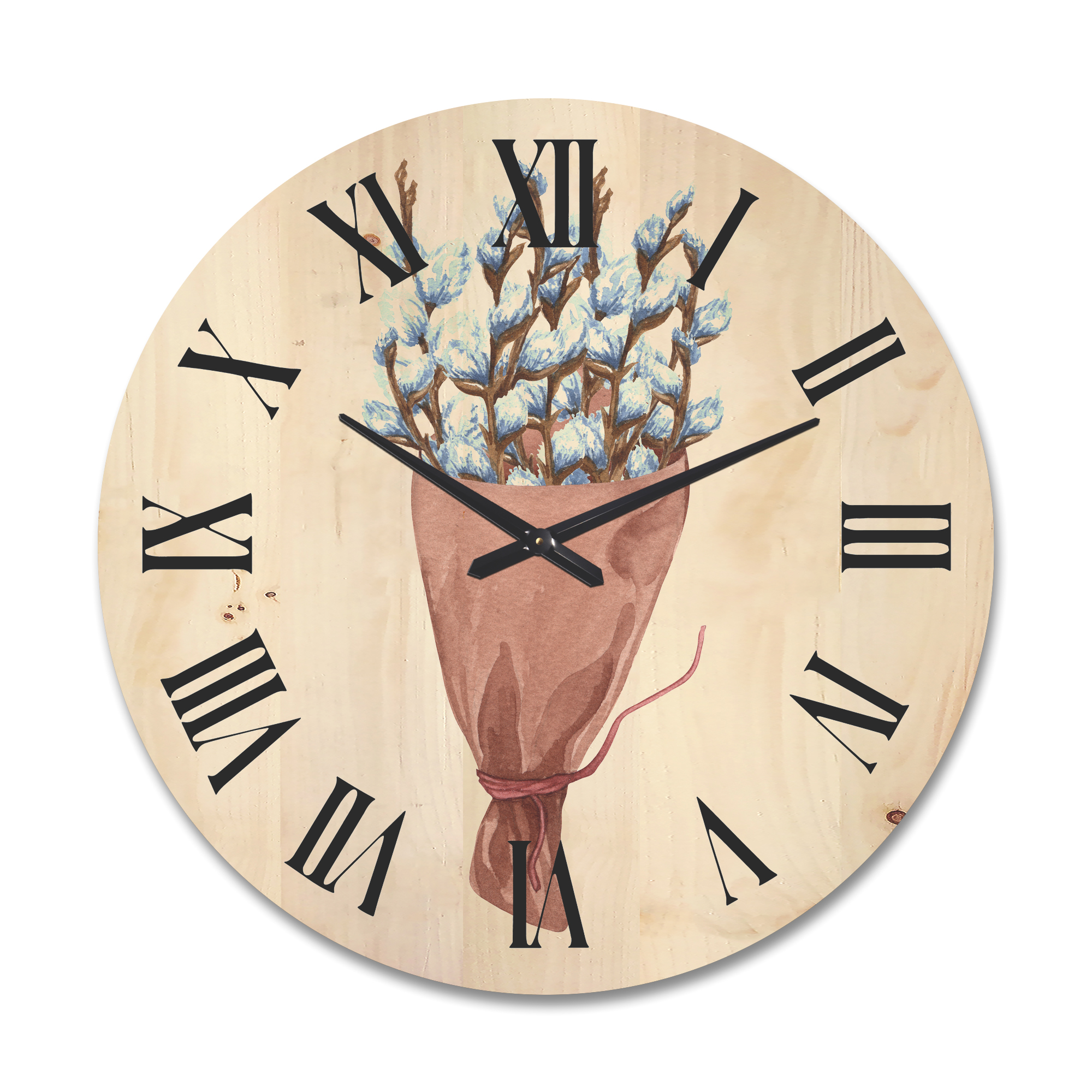 Designart 'Bunch of White Pussy Willow Twigs I' Farmhouse Wood Wall Clock