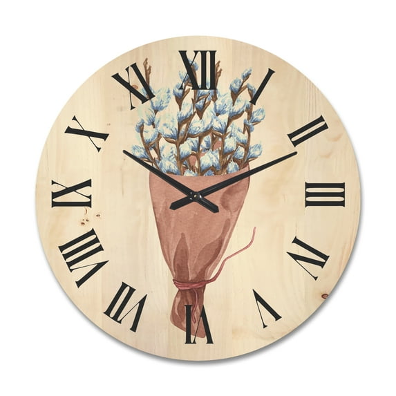 Designart 'Bunch of White Pussy Willow Twigs I' Farmhouse Wood Wall Clock