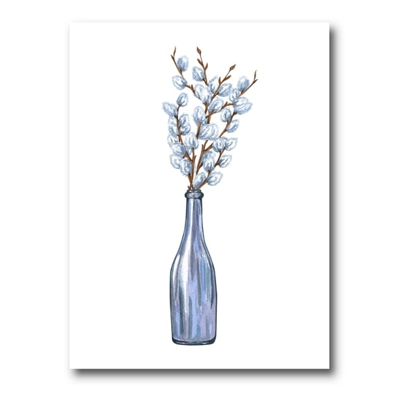 Designart ' Bunch of White Pussy Willow Twigs II ' Farmhouse Canvas Wall Art Print